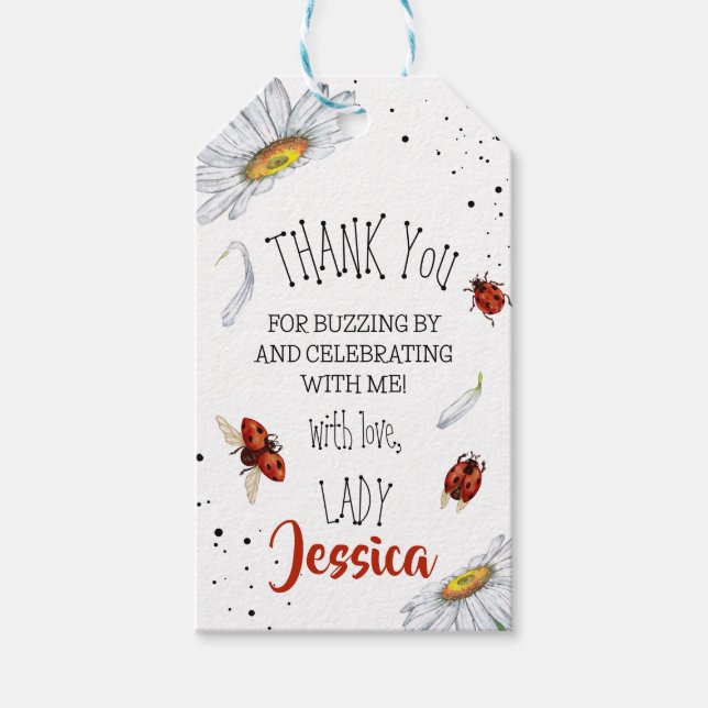 Etiqueta Para Presente Festa de aniversário Ladybug obrigado você (Frente)