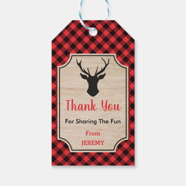 Etiqueta Para Presente Festa de aniversário Lumberjack Favorito Obrigado  (Frente)