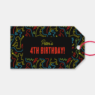 Etiqueta Para Presente Festa de Aniversário Neon Preto Contorno Salto Div
