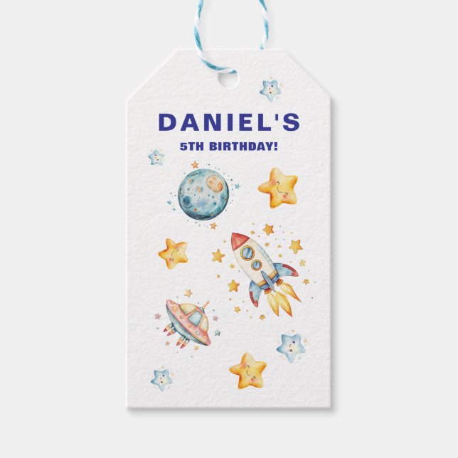 Etiqueta Para Presente Festa de Aniversário Personalizada com Tema Espaci (Frente)