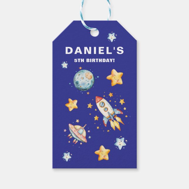 Etiqueta Para Presente Festa de Aniversário Personalizada com Tema Espaci (Frente)