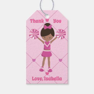 Etiqueta Para Presente Festa de aniversário rosa Cheerleader afro-americ