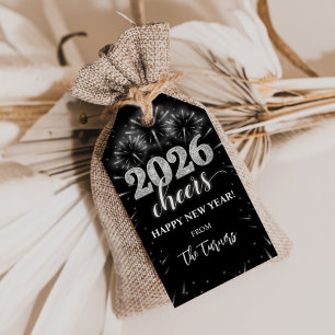 Etiqueta Para Presente Festa de Ano Novo 2026 Prata & Preto
