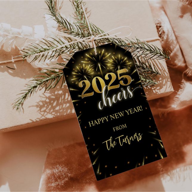 Etiqueta Para Presente Festa de Ano Novo Dourado & Preto (Criador carregado)