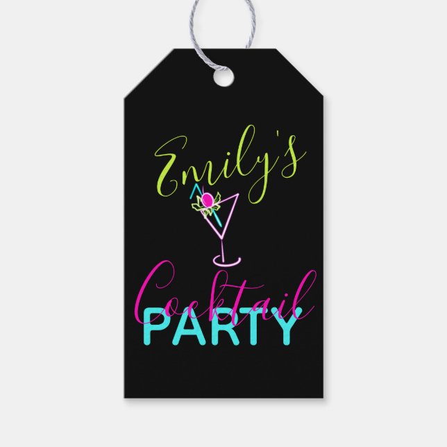 Etiqueta Para Presente Festa de Arte Moderna Neon Cocktail (Frente)
