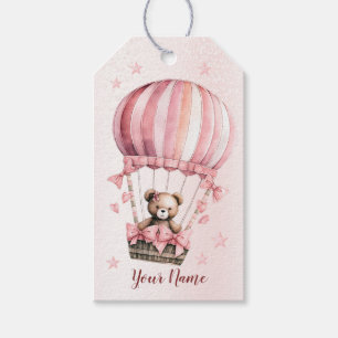 Etiqueta Para Presente Festa de Balão de Ar Quente, Urso Rosa-Rosa-Rosa-C
