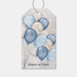 Etiqueta Para Presente Festa de Balões Azuis e Brancos em Aquarela Fofa