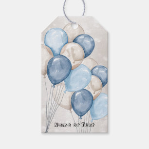 Etiqueta Para Presente Festa de Balões Azuis e Brancos em Aquarela Fofa