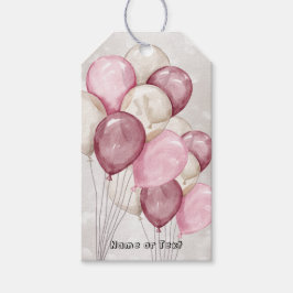 Etiqueta Para Presente Festa de Balões Rosa e Branco em Aquarela Fofa