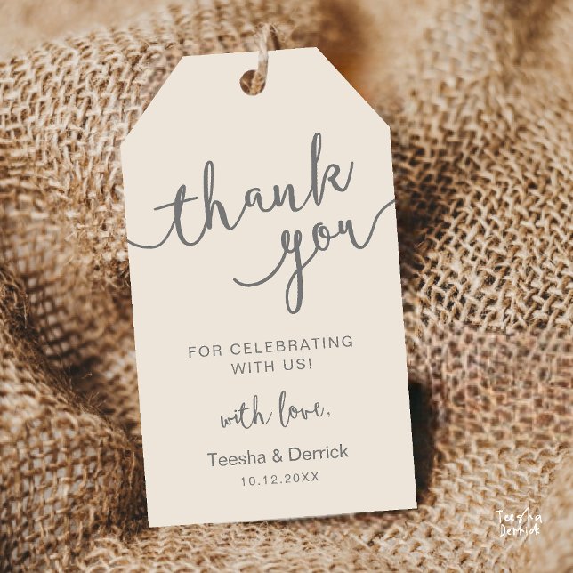 Etiqueta Para Presente Festa de casamento russa Obrigado (Rustic Wedding Party Favor Thank You Gift Tags in Cream Grey)