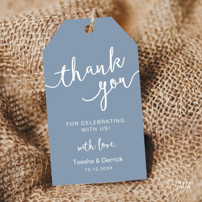 Etiqueta Para Presente Festa de casamento russa Obrigado (Rustic Wedding Party Favor Thank You Gift Tags in Dusty Blue)