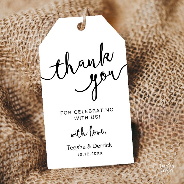 Etiqueta Para Presente Festa de casamento russa Obrigado (Rustic Wedding Party Favor Thank You Gift Tags in Black and White theme)