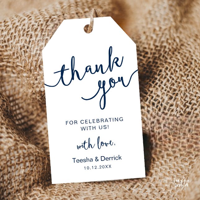 Etiqueta Para Presente Festa de casamento russa Obrigado (Rustic Wedding Party Favor Thank You Gift Tags in navy blue)