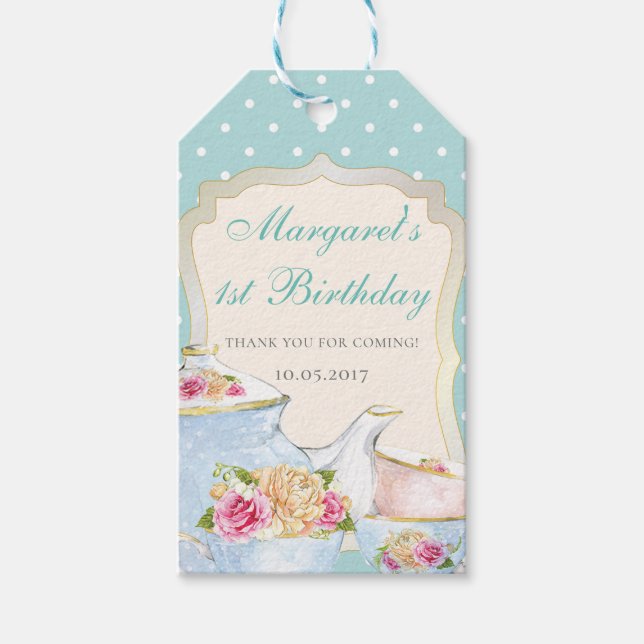 Etiqueta Para Presente Festa de Chá de Aniversário Obrigado Polca ponto (Frente)