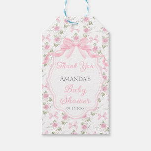 Etiqueta Para Presente Festa de Chá de Bebê Menina com Laço Rosa Toile De