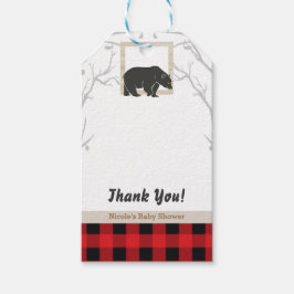Etiqueta Para Presente Festa de Chá de Bebê Xadrez de Urso Rústico Favor 
