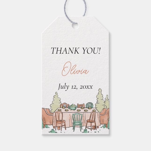 Etiqueta Para Presente Festa de chá, garota fofa (Frente)