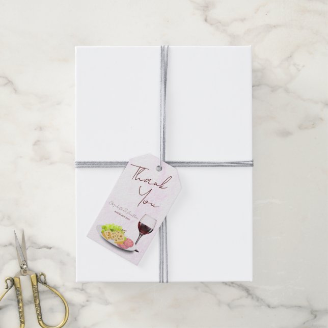 Etiqueta Para Presente Festa de Compromisso com Vinho e Charcutaria (Com cordão)