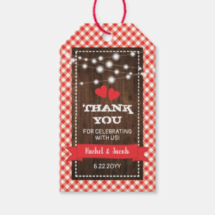 Etiqueta Para Presente Festa de Engajamento de Xadrez Vermelho Rústico Ch