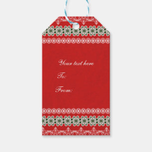 Etiqueta Para Presente Festa de Férias Elegante do Lace Vermelho Branco e