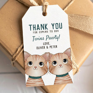 Etiqueta Para Presente Festa de gêmeos com dois gatinhos marrons obrigado