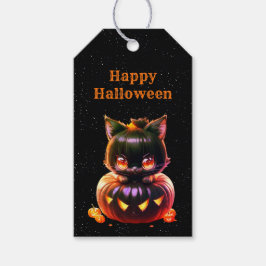 Etiqueta Para Presente Festa de Halloween Black Cat Pumpkin Horror Assust