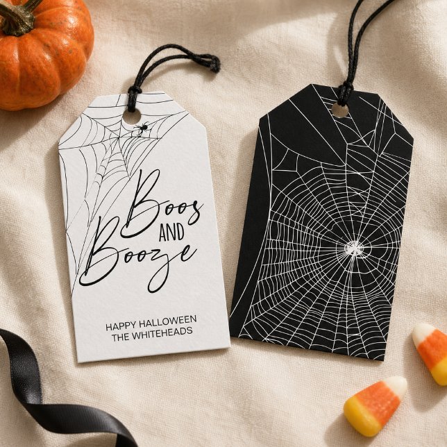 Etiqueta Para Presente Festa de Halloween Boos e Bebidas (Raise a glass to spooky season with these playful “Boos and Booze” Halloween party gift tags! )