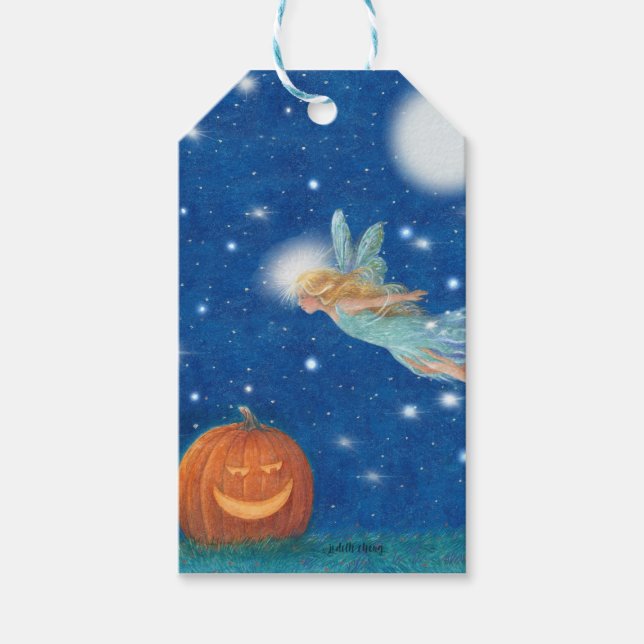 Etiqueta Para Presente Festa de Halloween da Fada Mágica e da Abóbora Jac (Frente)
