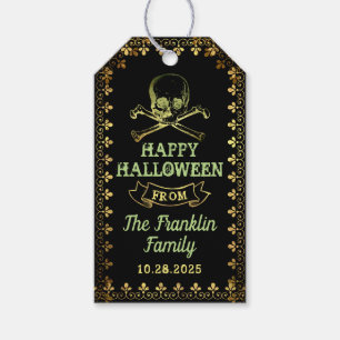Etiqueta Para Presente Festa de Halloween do Caveira Preta e Dourada Gót