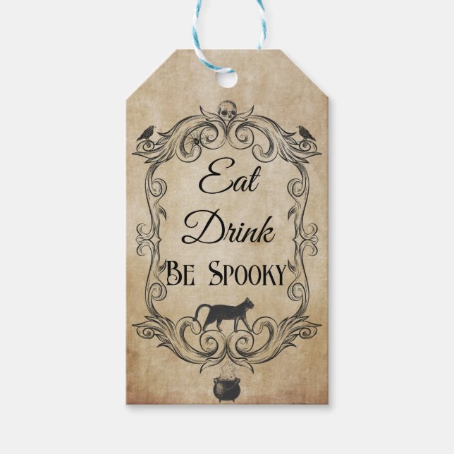 Etiqueta Para Presente Festa de Halloween do Crânio Gótico Adulto (Frente)