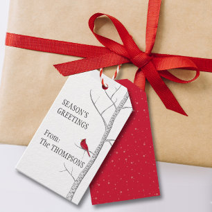Etiqueta Para Presente Festa de Natal Árvore de Bétula de Inverno Cardina