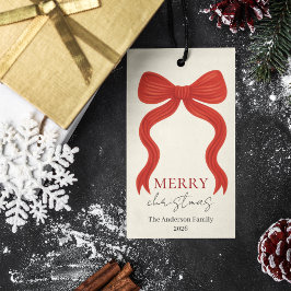Etiqueta Para Presente Festa de Natal com Laço Vermelho Elegante -