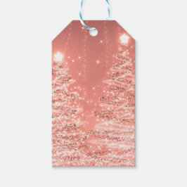 Etiqueta Para Presente Festa de Natal Elegante Árvores de Espumante Rosa 