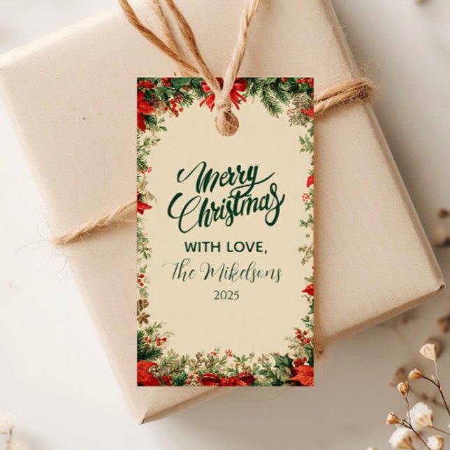 Etiqueta Para Presente Festa de Natal Russo Poinsettia Pine (Criador carregado)