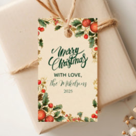 Etiqueta Para Presente Festa de Natal Rustic Holly Pomegranate