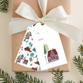 Etiqueta Para Presente Festa de Natal Village de Esqui Nórdico Fofa