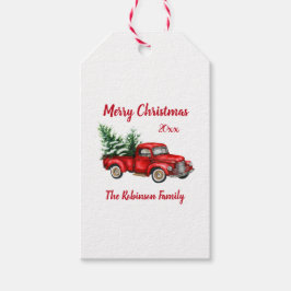 Etiqueta Para Presente Festa de Natal Watercolor Vintage Red Truck