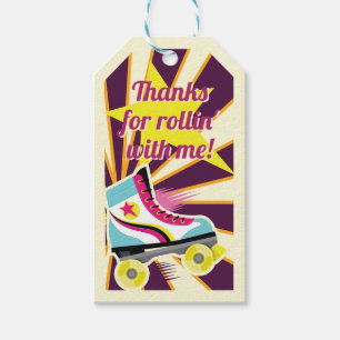Etiqueta Para Presente Festa de Patins Retrô Rosa e Roxo 70's
