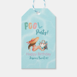 Etiqueta Para Presente Festa de Piscina de Verão Divertida Aquarela 16