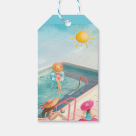 Etiqueta Para Presente Festa de Piscina de Verão Divertida Aquarela 16