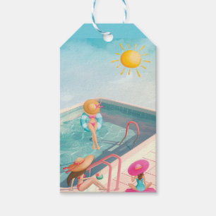 Etiqueta Para Presente Festa de Piscina de Verão Divertida Aquarela 16