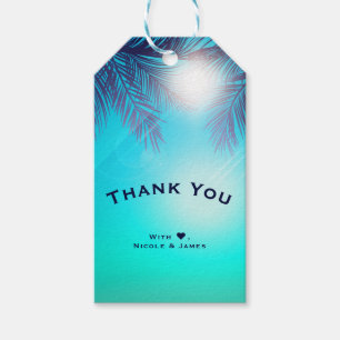 Etiqueta Para Presente FESTA DE PRAIA Azul Palmeiras ensolaradas Aniversá
