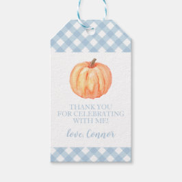 Etiqueta Para Presente Festa de um ano do nosso pequeno abóbora xadrez az