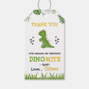 Etiqueta Para Presente Festa do Dinossauro Aniversário Garoto Verde Amare