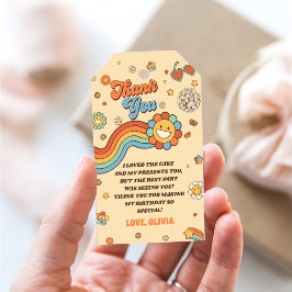 Etiqueta Para Presente Festa do primeiro aniversario Arco-Íris Retroativo