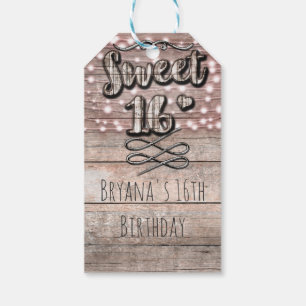 Etiqueta Para Presente Festa Sweet 16 Luzes Rústicas de Madeira e Cordão