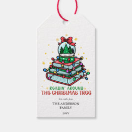 Etiqueta Para Presente Festive Bookworm Readin’ Around the Christmas Tree