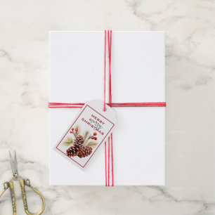 Etiqueta Para Presente FESTIVE PINE CONES E GREENERAÇÃO Natal