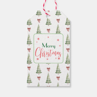 Etiqueta Para Presente Festive Red Green Script Tree Bow To From Gift Tag