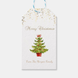 Etiqueta Para Presente Festivo Confetti, Árvore de Natal Aquarela